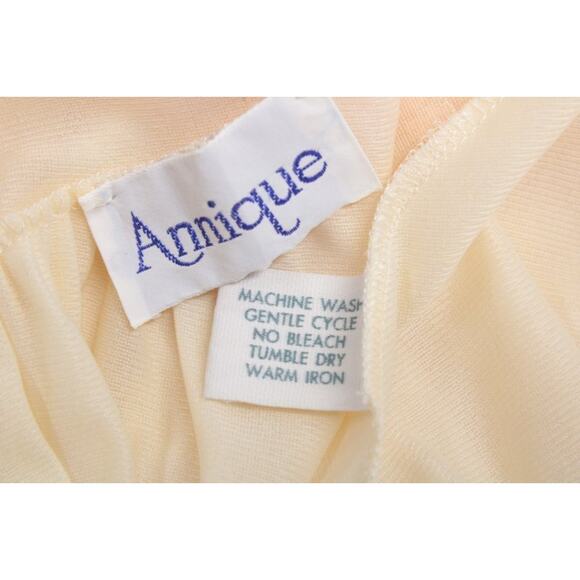 Vintage Annique Wide Sweep Nightgown M Yellow Nylon Pink Lace Criss Cross Straps - Picture 13 of 14